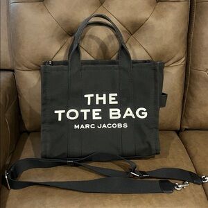 Marc Jacobs Black Canvas Tote with White Lettering